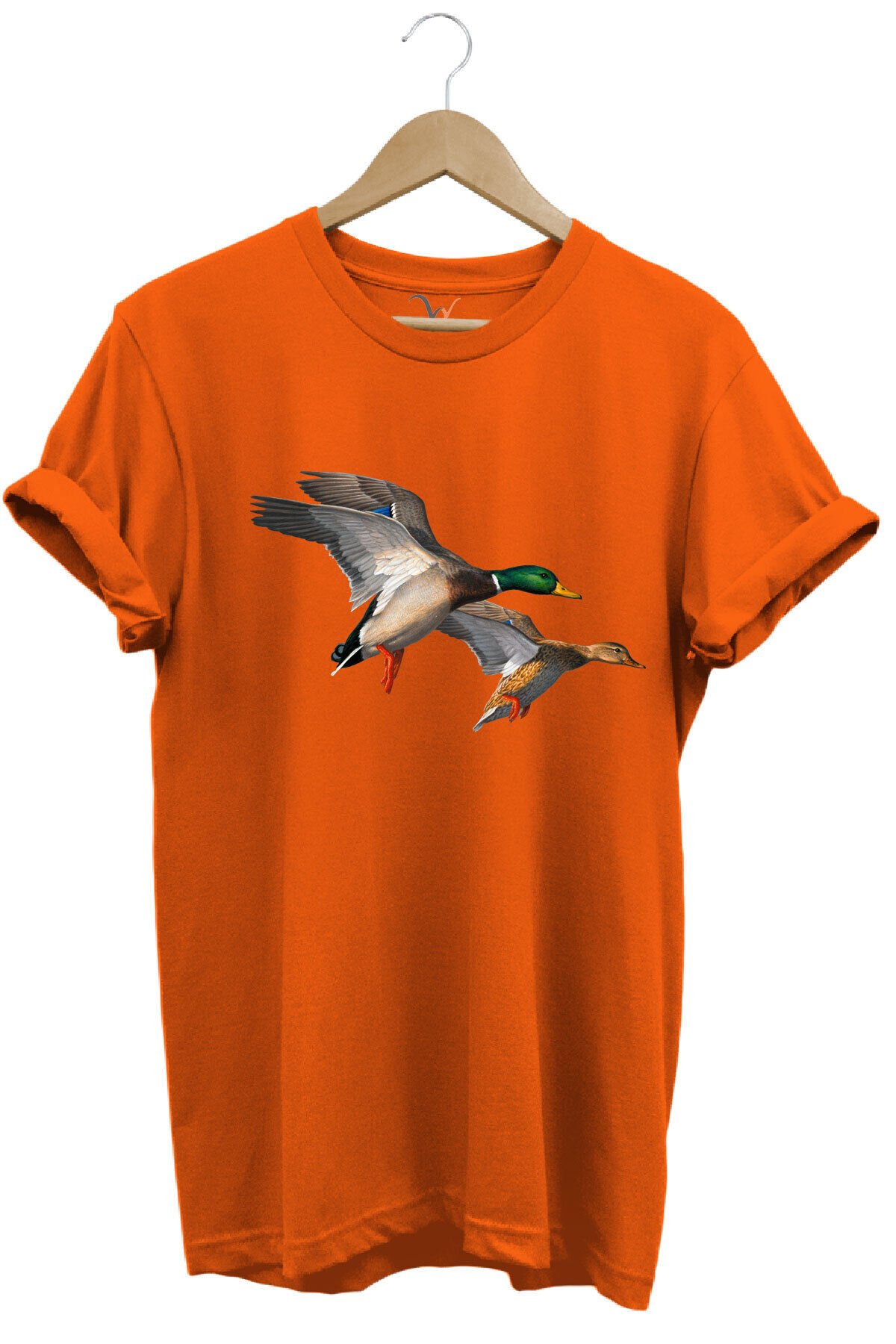 Avcılık Hunting Ördek Avı Baskılı %100 Pamuk Regular Fit T-shirt Turuncu - 2XL