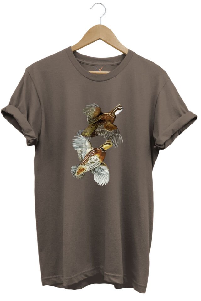 Avcılık Hunter Keklik Kuşları Tasarımlı %100 Pamuk Regular Fit Kırmızı T-shirt Kahverengi - XL