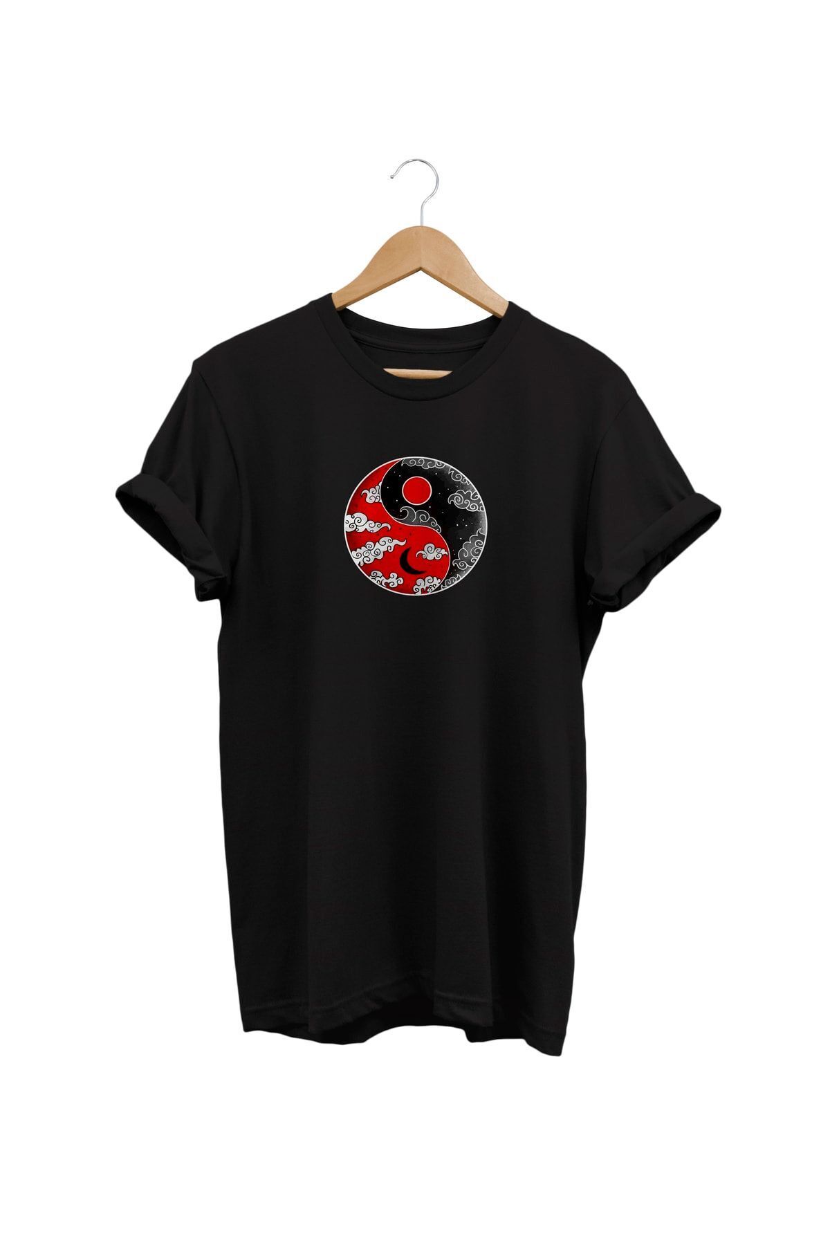 Yin Yang Baskılı Siyah T-shirt