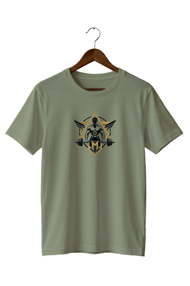 Fitness Gym Baskılı Unisex Bisiklet Yaka Pamuklu T-Shirt