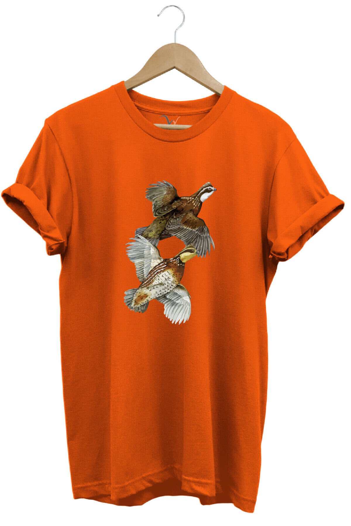 Avcılık Hunter Keklik Kuşları Tasarımlı %100 Pamuk Regular Fit Kırmızı T-shirt Turuncu - 3XL