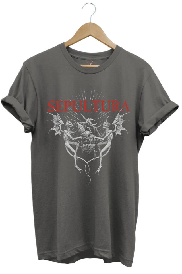 Unısex Sepultura Cavalera Metal Rock Music Brazil Müzik Baskılı %100 Pamuk Regular Fit Gri T-shirt Gri - S