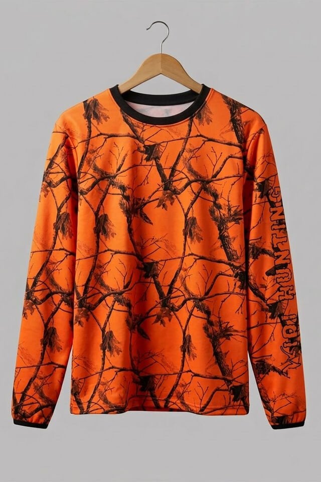 Outdoor Turuncu Kamuflaj Desenli Orman ve Çulluk Baskılı Kışlık Uzun Kollu Avcı Sweatshirt