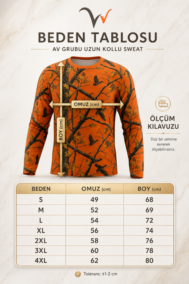 Outdoor Turuncu Kamuflaj Desenli Orman ve Çulluk Baskılı Kışlık Uzun Kollu Avcı Sweatshirt