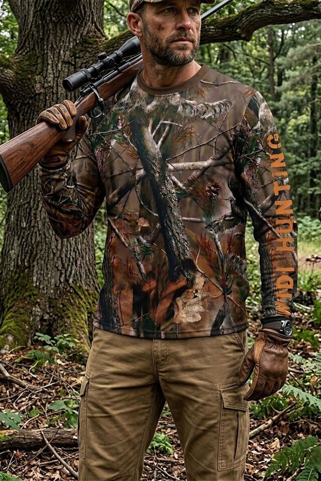 Outdoor Orman Desen Kamuflaj Çulluk Setter Baskılı Kışlık Uzun Kollu Avcı Sweatshirt
