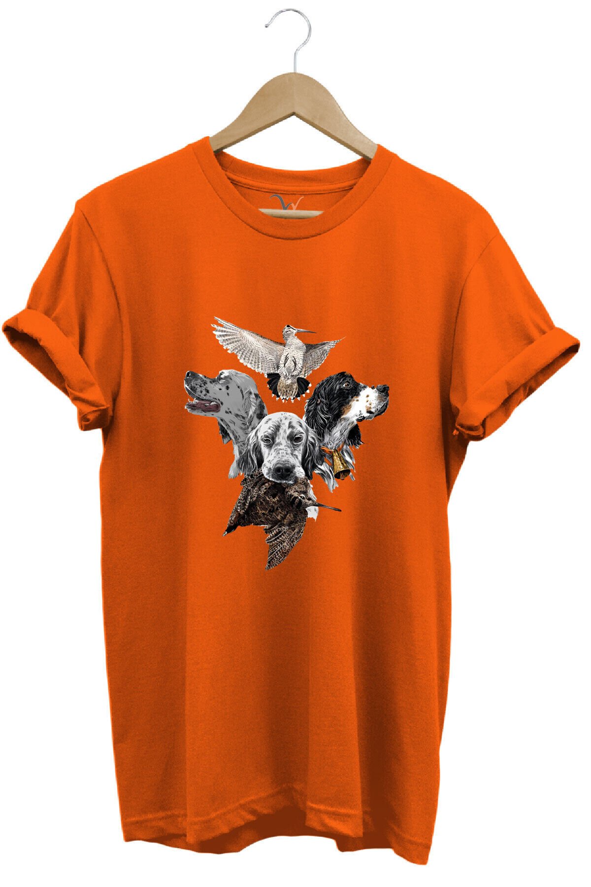 Hunting Avcılık Pointer Çulluk Setter Baskılı %100 Pamuk Regular Fit Unisex T-Shirt Turuncu - XL