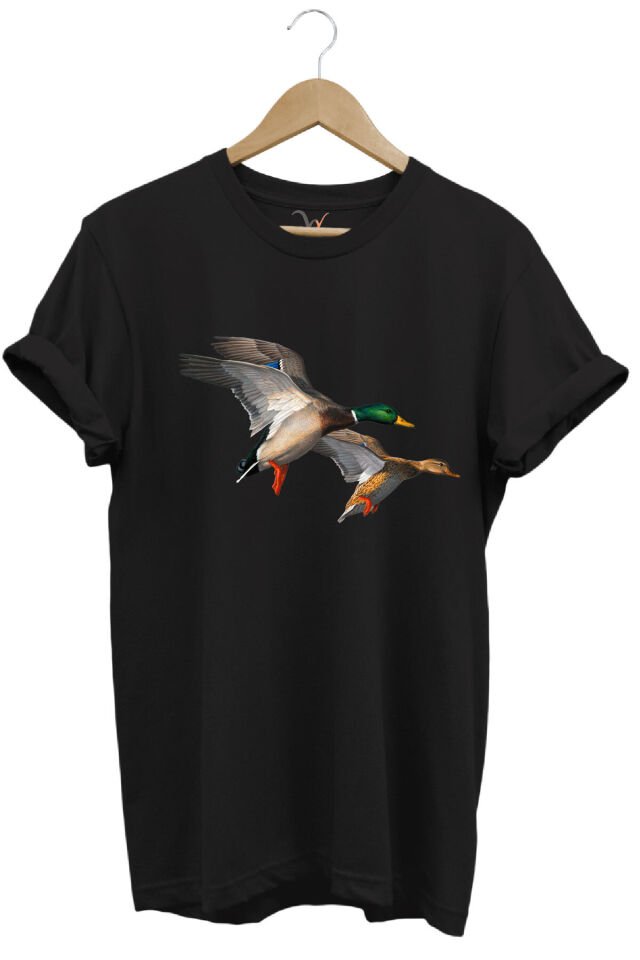 Avcılık Hunting Ördek Avı Baskılı %100 Pamuk Regular Fit T-shirt Siyah - 4XL