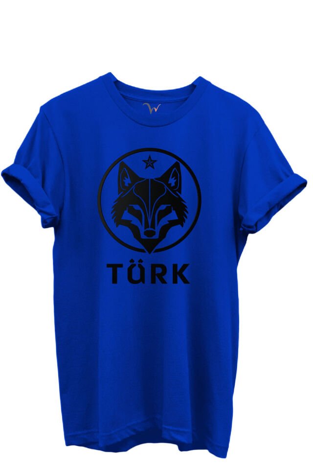 KURT ve TÜRK Özel Koleksiyon Serisi-2 Tasarım Baskılı %100 Pamuk T-shirt Mavi - 3XL