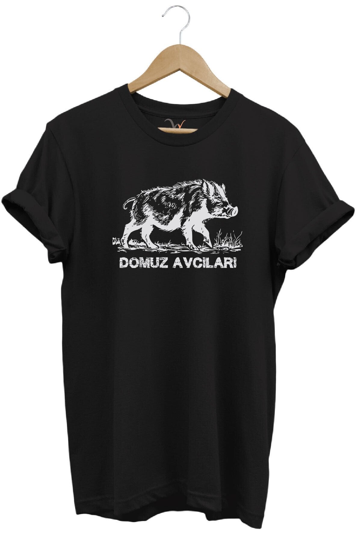 Avcılık Hunter Domuz Avcıları Baskılı Domuz Avı %100 Pamuk Regular Fit Siyah T-shirt