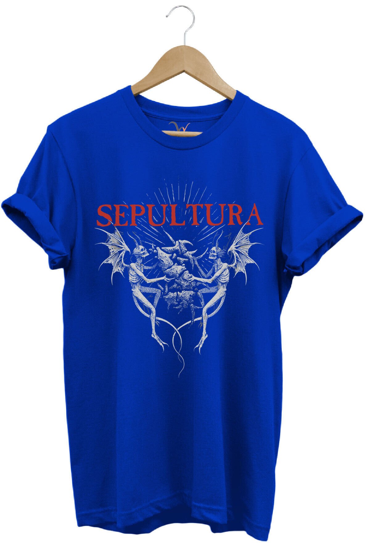 Unısex Sepultura Cavalera Metal Rock Music Brazil Müzik Baskılı %100 Pamuk Regular Fit Gri T-shirt Mavi - S