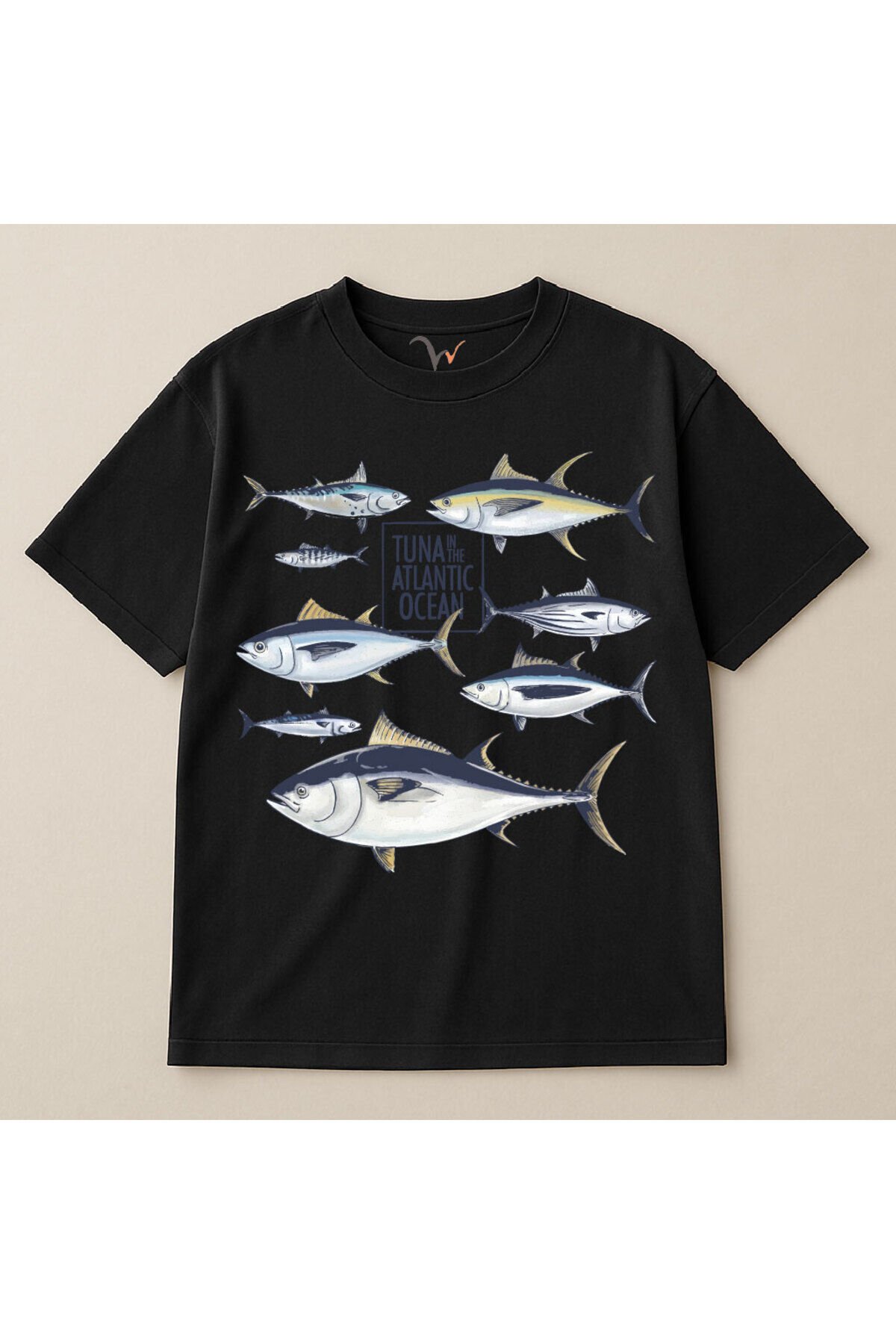 Fishing Uzunkanat Orkinos Tuna Balığı Baskılı %100 Pamuk Oversize Bisiklet Yaka Unisex T-Shirt Siyah - S