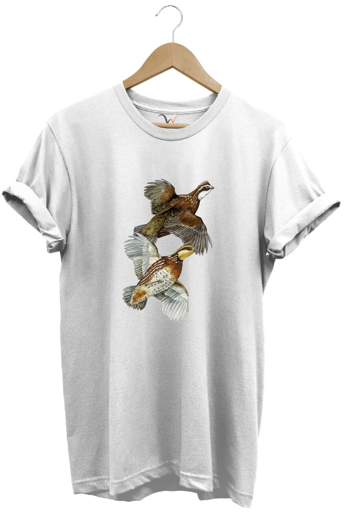 Avcılık Hunter Keklik Kuşları Tasarımlı %100 Pamuk Regular Fit Kırmızı T-shirt Beyaz - 3XL