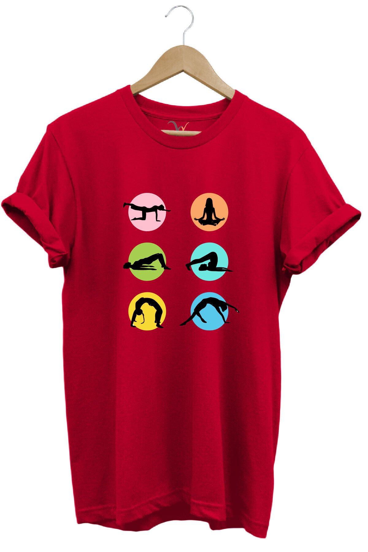 Yoga Meditasyon Hareketleri Baskılı %100 Pamuk Regular Fit Bisiklet Yaka Mavi T-shirt Kırmızı - 3XL