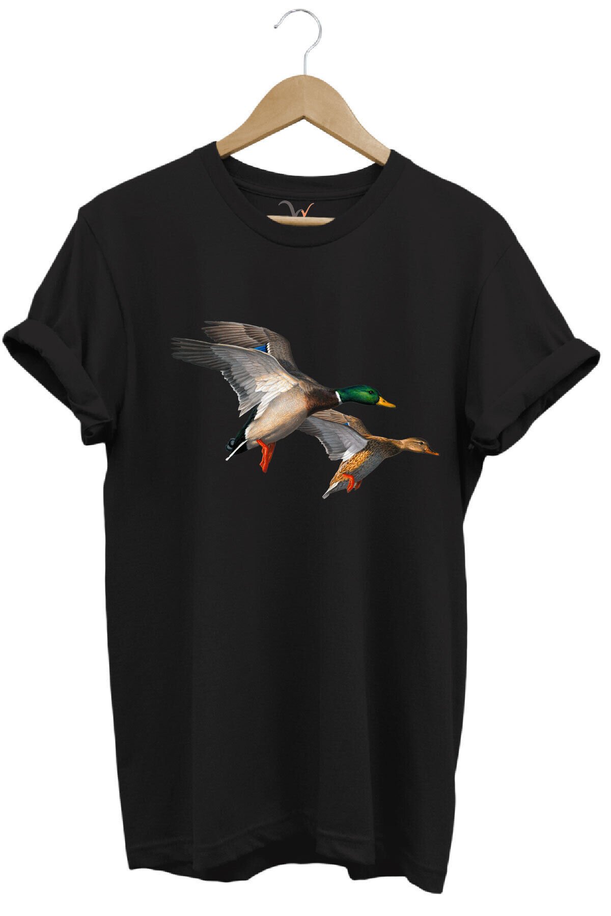 Avcılık Hunting Ördek Avı Baskılı %100 Pamuk Regular Fit T-shirt Siyah - M