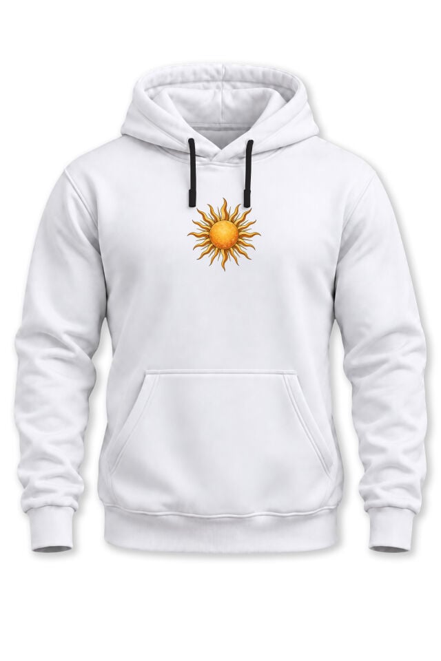 Unisex Minimal Güneş Baskılı Kapüşonlu Sweatshirt Solar Desenli Hoodie