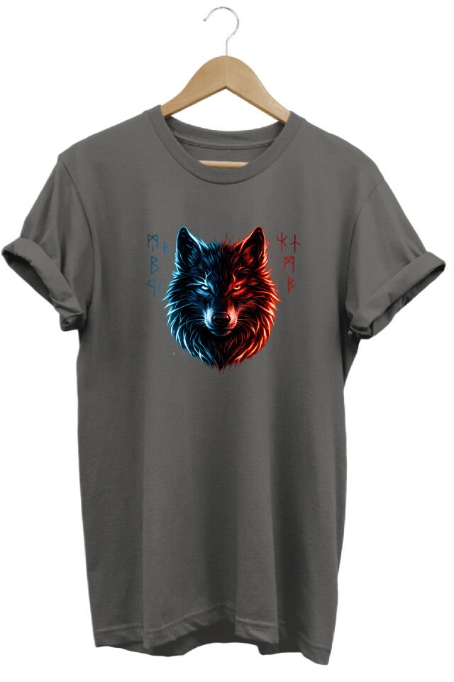 Unisex Göktürkçe Yazılı Neon Bozkurt Baskılı Sokak Stili Özel Tasarım Tişört Antrasit - 3XL