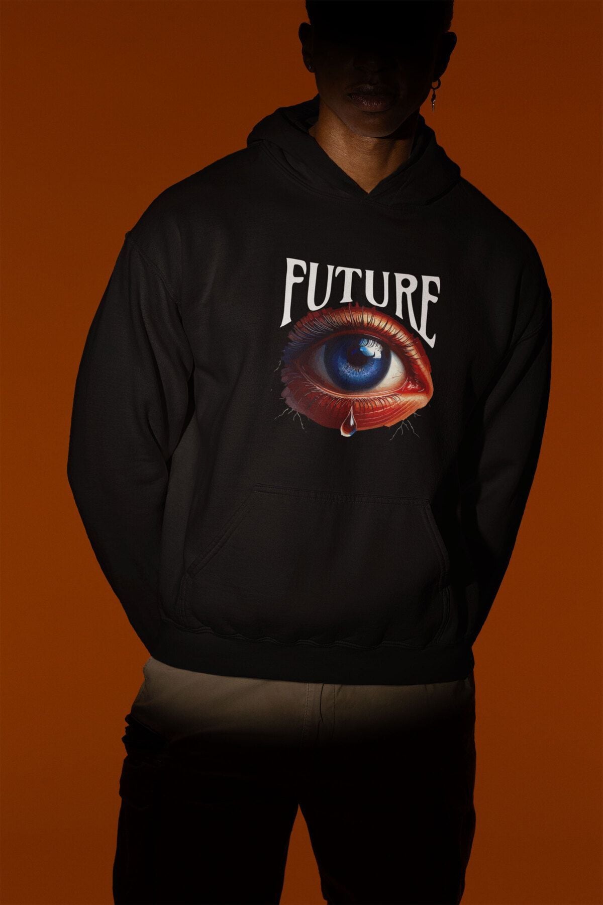 Sokak Stili Streetwear Geleceğin Göz Yaşları Baskılı Regular Fit %100 Pamuk Siyah Sweatshirt