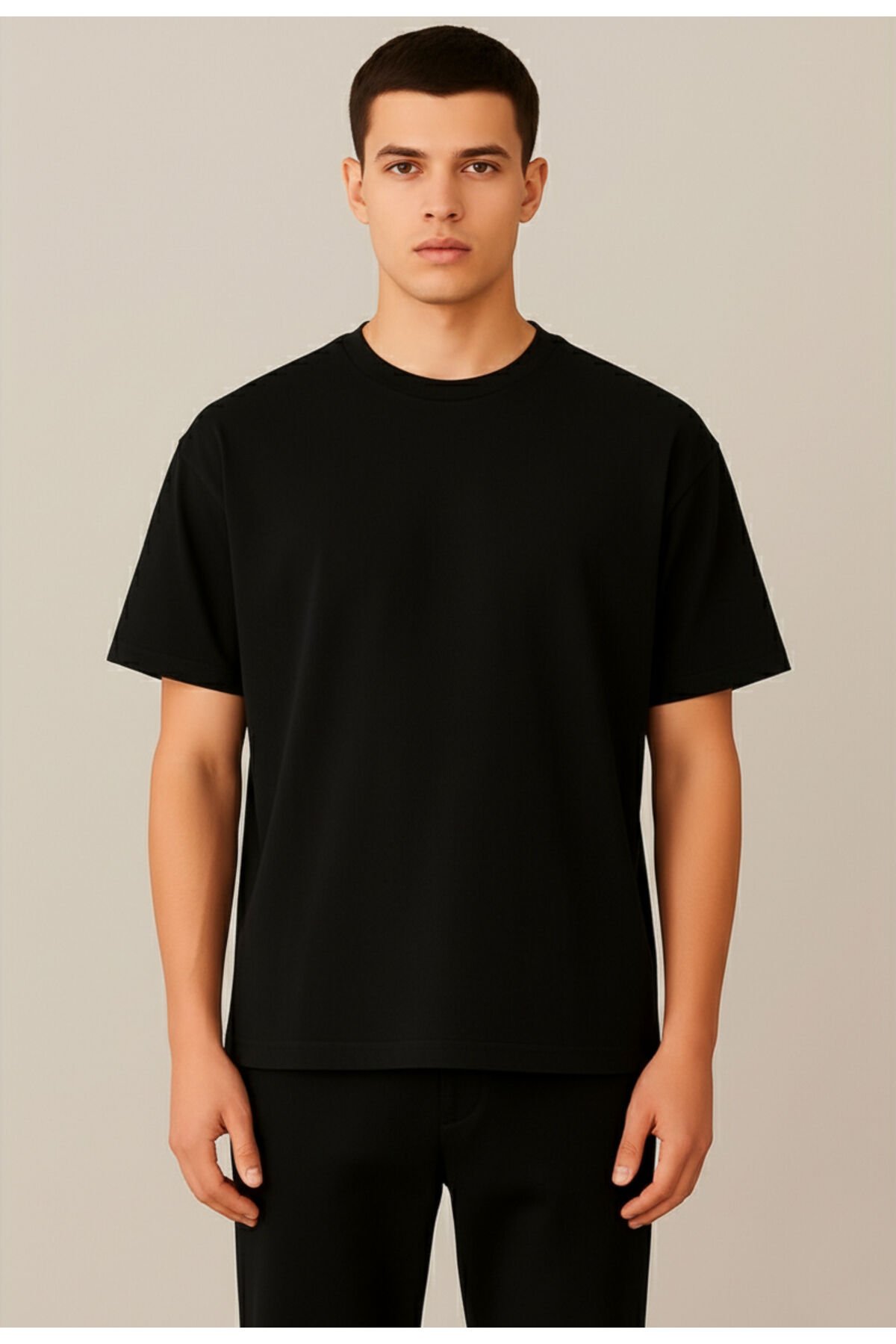 Oversize %100 Pamuk Rahat ve Geniş Kalıp Bisiklet Yaka Unisex Siyah T-Shirt Siyah - M