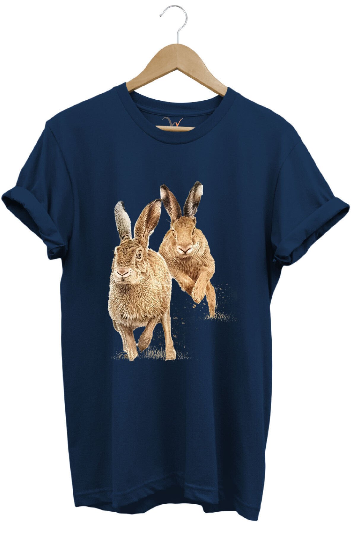 Avcılık Hunter Tavşan Avı Baskılı %100 Pamuk Regular Fit Lacivert T-shirt Lacivert - M