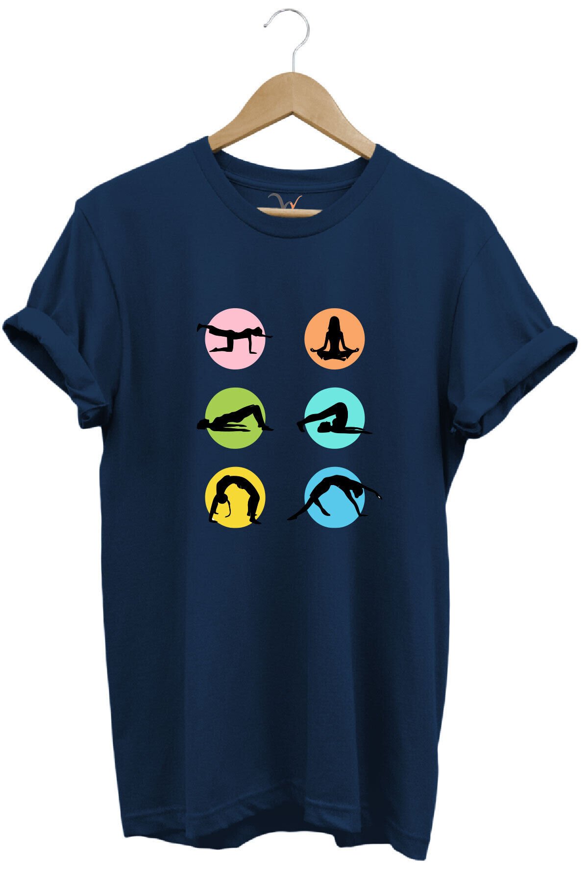 Yoga Meditasyon Hareketleri Baskılı %100 Pamuk Regular Fit Bisiklet Yaka Mavi T-shirt Lacivert - 2XL