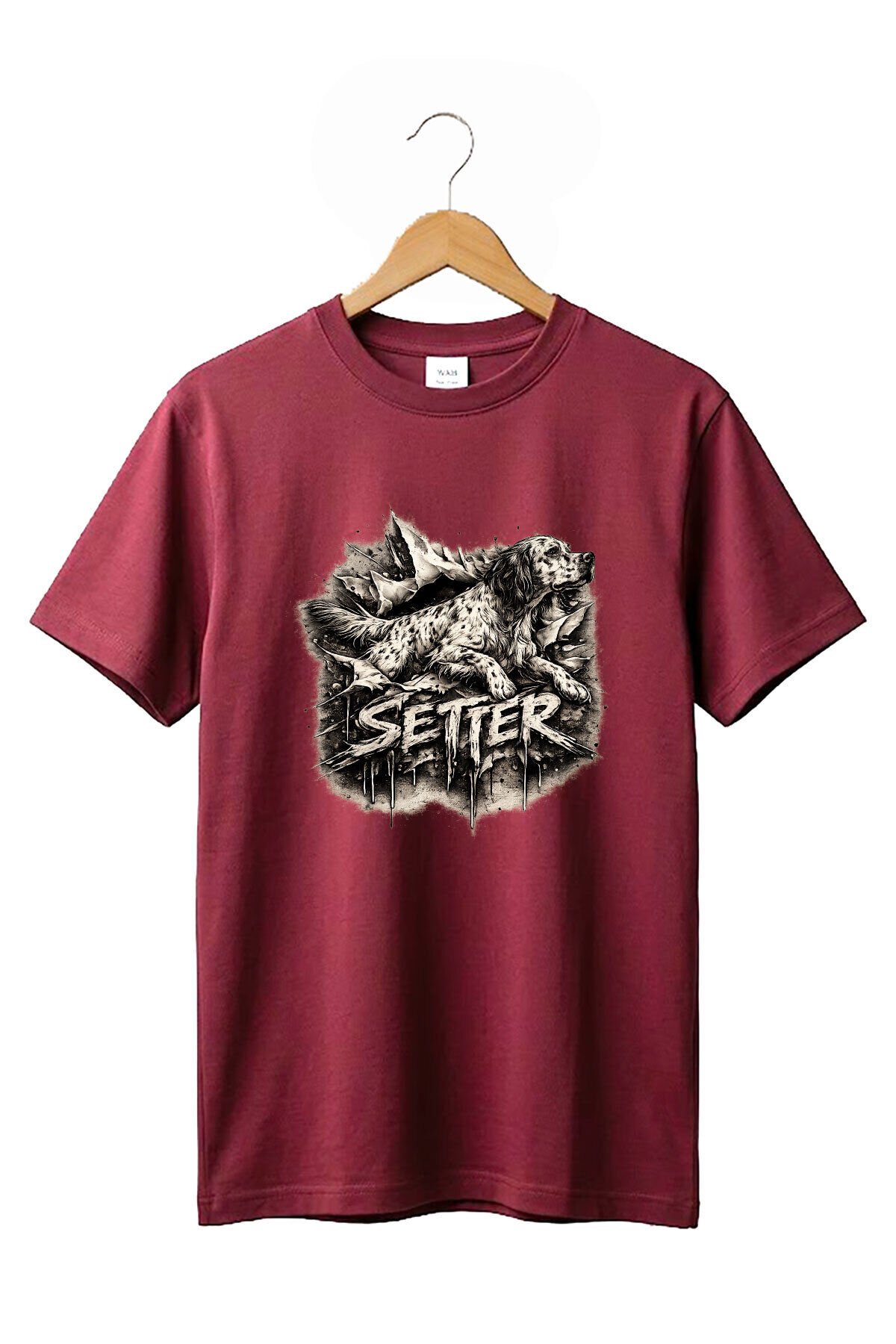Unisex English Setter Köpek Baskılı Özel Tasarım Hunting Doğa %100 Pamuk Basic T-Shirt Bordo - XL
