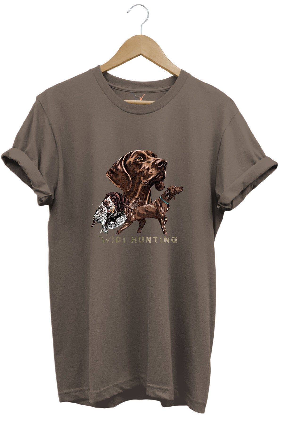 Avcılık Hunter Kurzhaar Av Köpeği ve Çulluk Baskılı %100 Pamuk Regular Fit Unisex T-Shirt Kahverengi - S