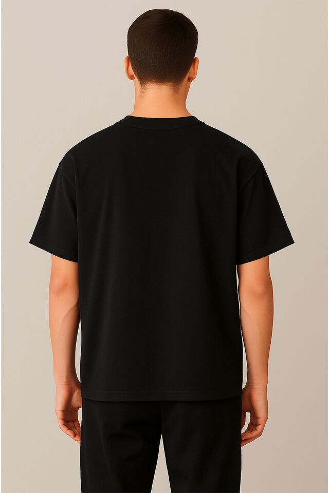 Oversize %100 Pamuk Rahat ve Geniş Kalıp Bisiklet Yaka Unisex Siyah T-Shirt Siyah - S