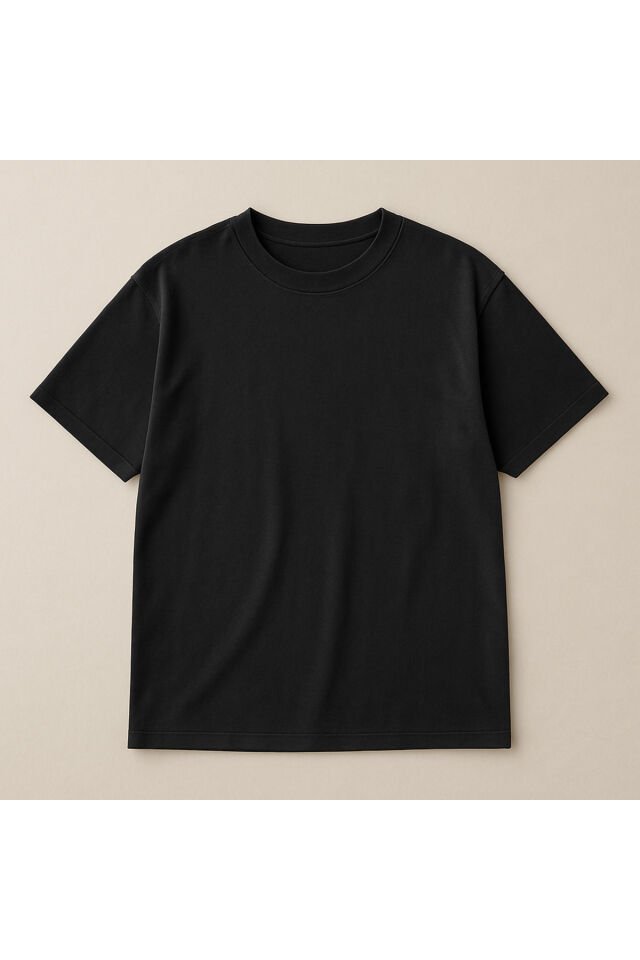 Oversize %100 Pamuk Rahat ve Geniş Kalıp Bisiklet Yaka Unisex Siyah T-Shirt Siyah - S