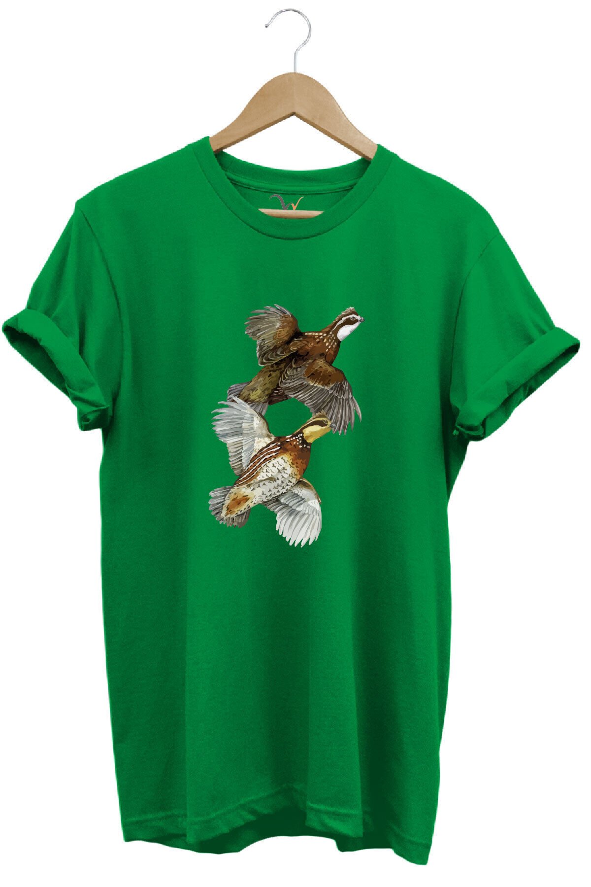 Avcılık Hunter Keklik Kuşları Tasarımlı %100 Pamuk Regular Fit Kırmızı T-shirt Yeşil - 3XL