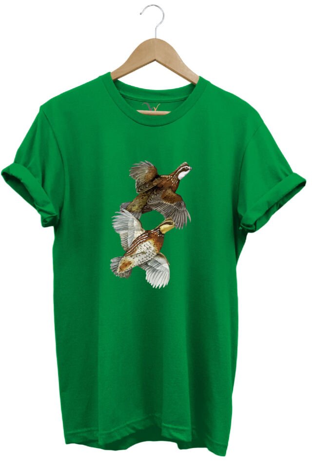 Avcılık Hunter Keklik Kuşları Tasarımlı %100 Pamuk Regular Fit Kırmızı T-shirt Yeşil - 3XL