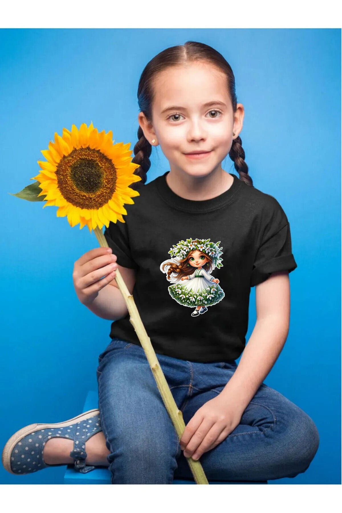 Sevimli Prenses Baskılı Çocuk %100 Pamuk Siyah T-shirt Siyah - 11-12 Yaş