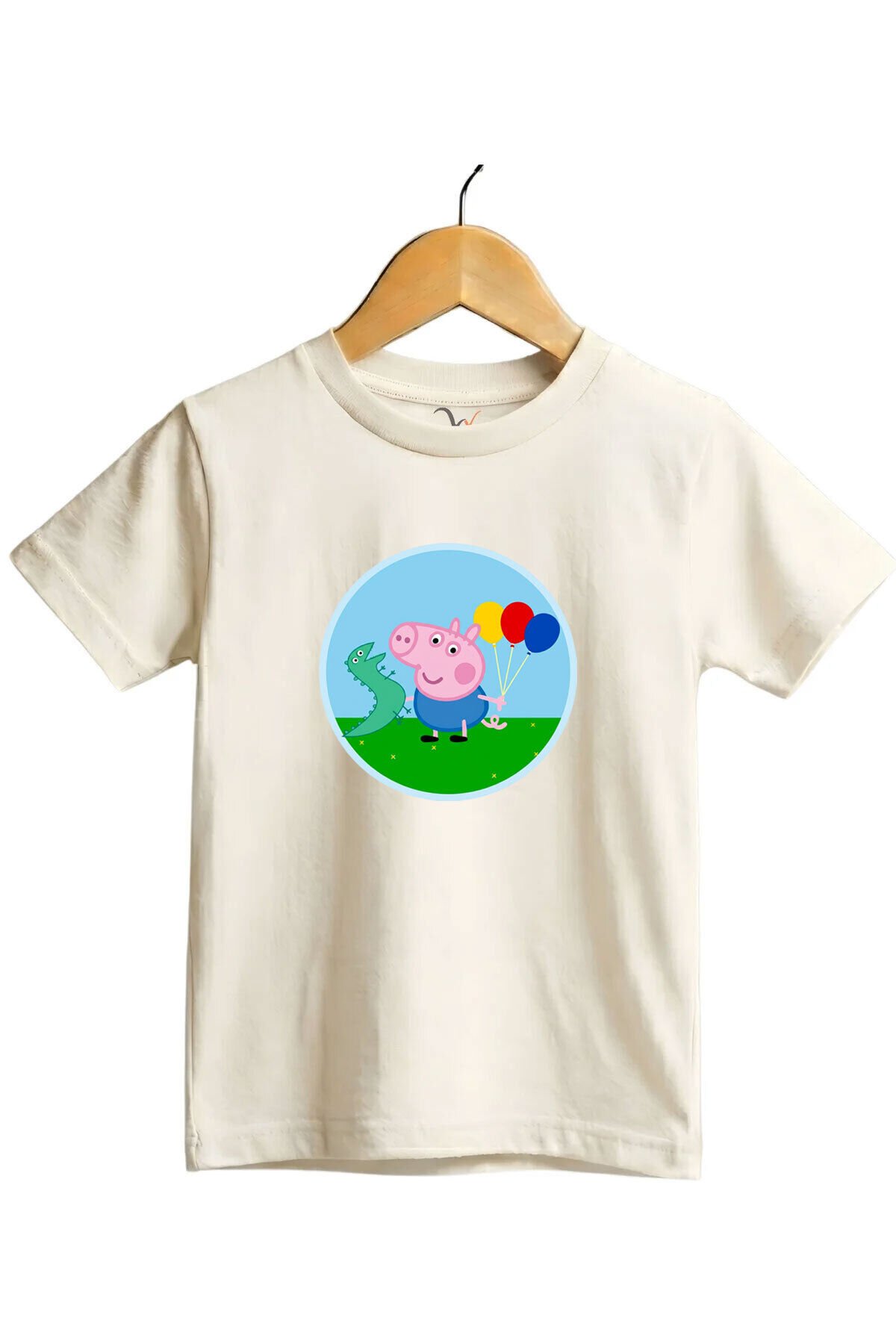Domuz ve Dinazor Baskılı Regular Fit %100 Pamuk Kısa Kollu Çocuk T-shirt Ekru - 5-6 Yaş