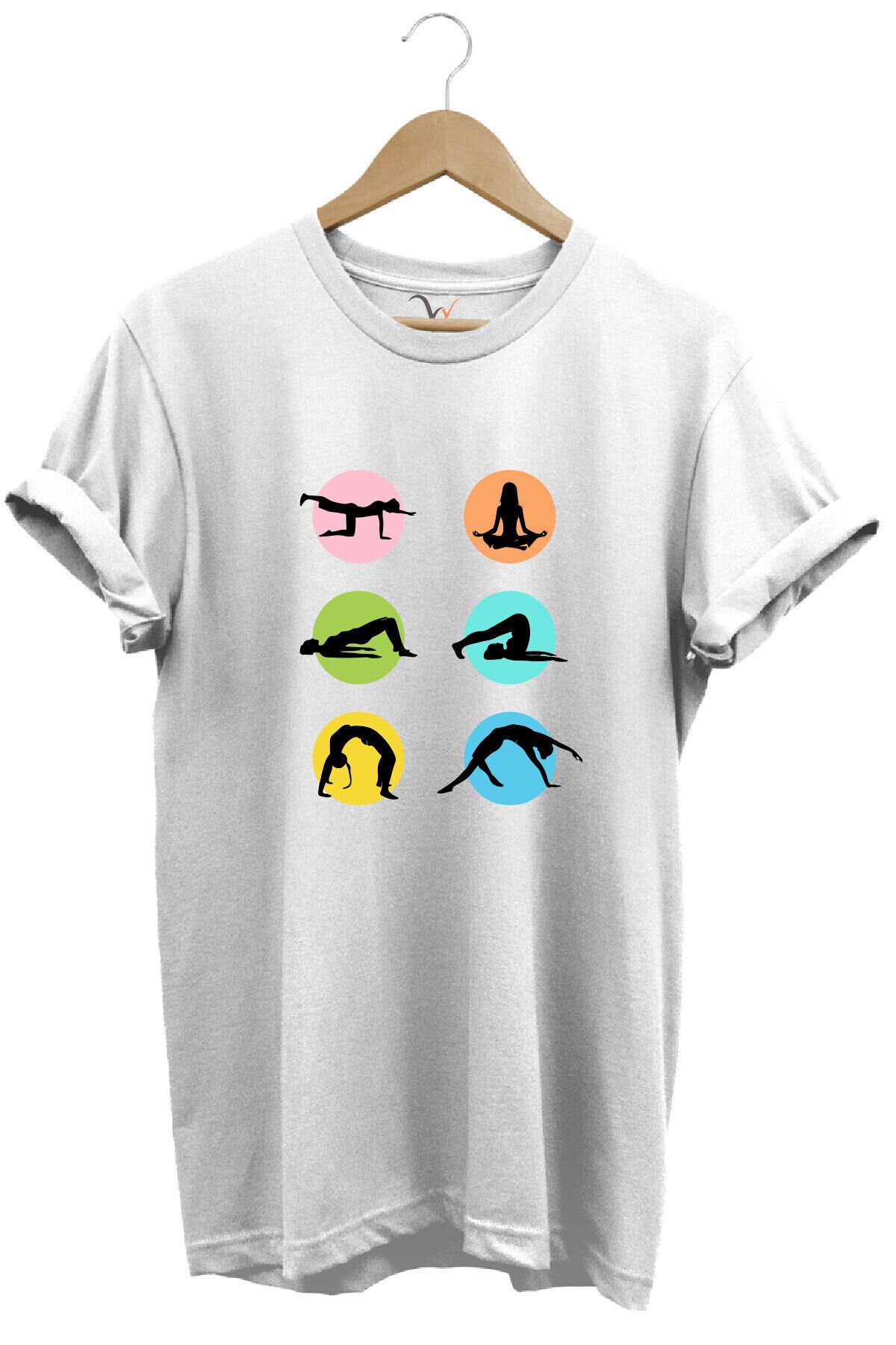 Yoga Meditasyon Hareketleri Baskılı %100 Pamuk Regular Fit Bisiklet Yaka Mavi T-shirt Beyaz - 2XL