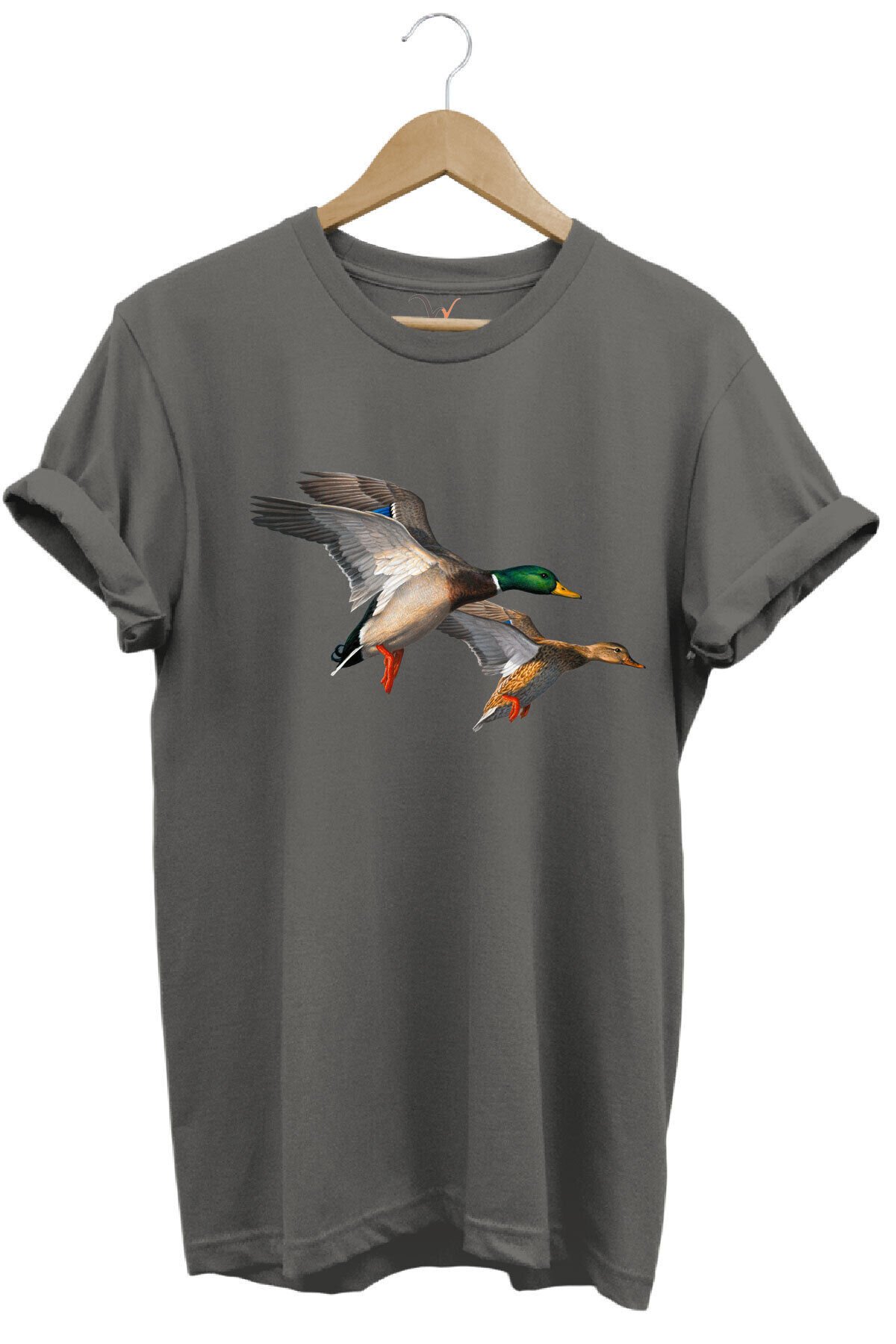 Avcılık Hunting Ördek Avı Baskılı %100 Pamuk Regular Fit T-shirt Gri - 3XL