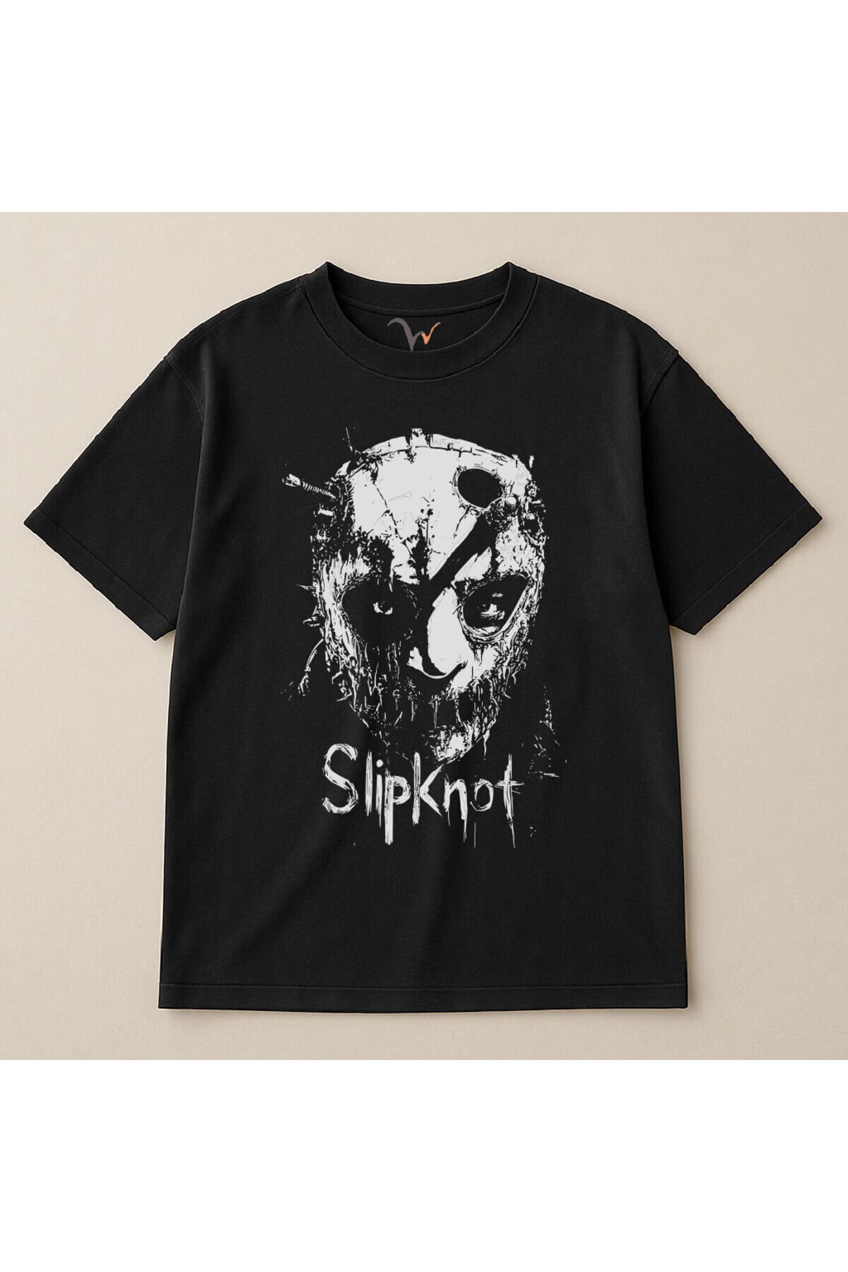 Rock Band Müzik Slipknot Maskeli Grafik Baskılı %100 Pamuk Oversize Bisiklet Yaka Unisex T-Shirt Siyah - M