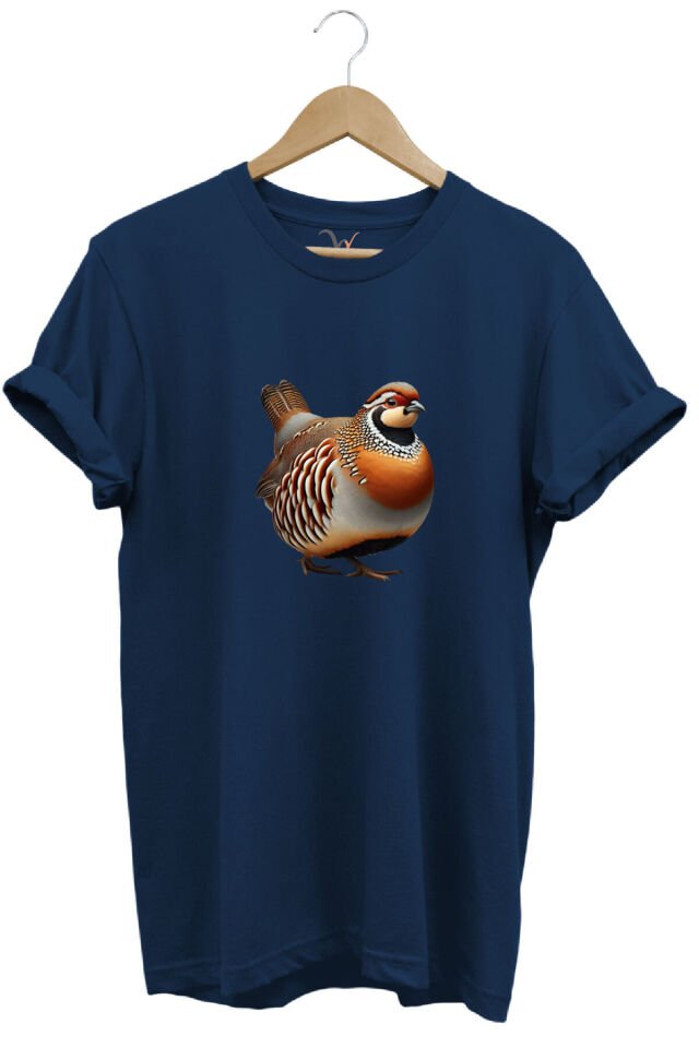 Avcılık Hunting Kınalı Keklik Baskılı Vahşi Yaşam %100 Pamuk Unisex Regular Fit T-Shirt Lacivert - 4XL