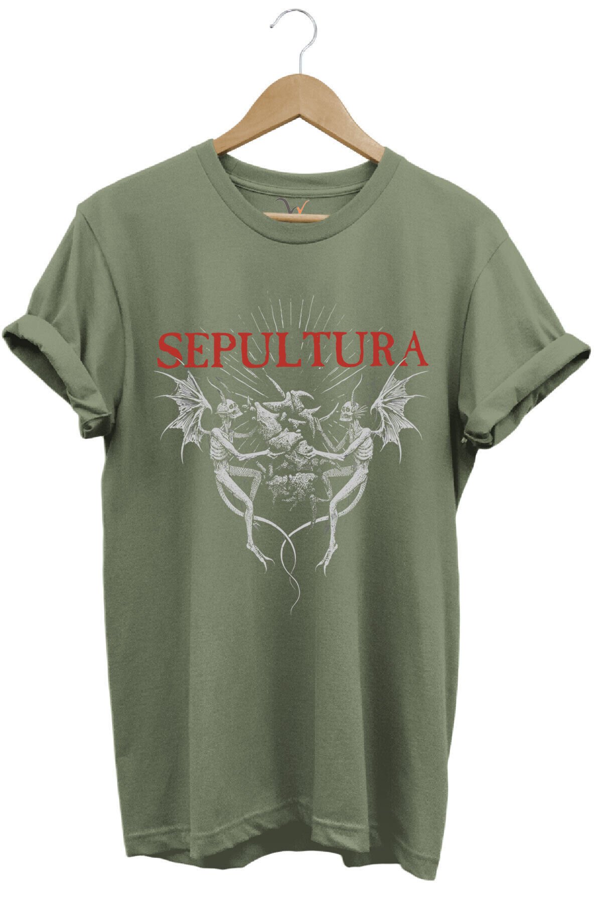 Unısex Sepultura Cavalera Metal Rock Music Brazil Müzik Baskılı %100 Pamuk Regular Fit Gri T-shirt Haki - S