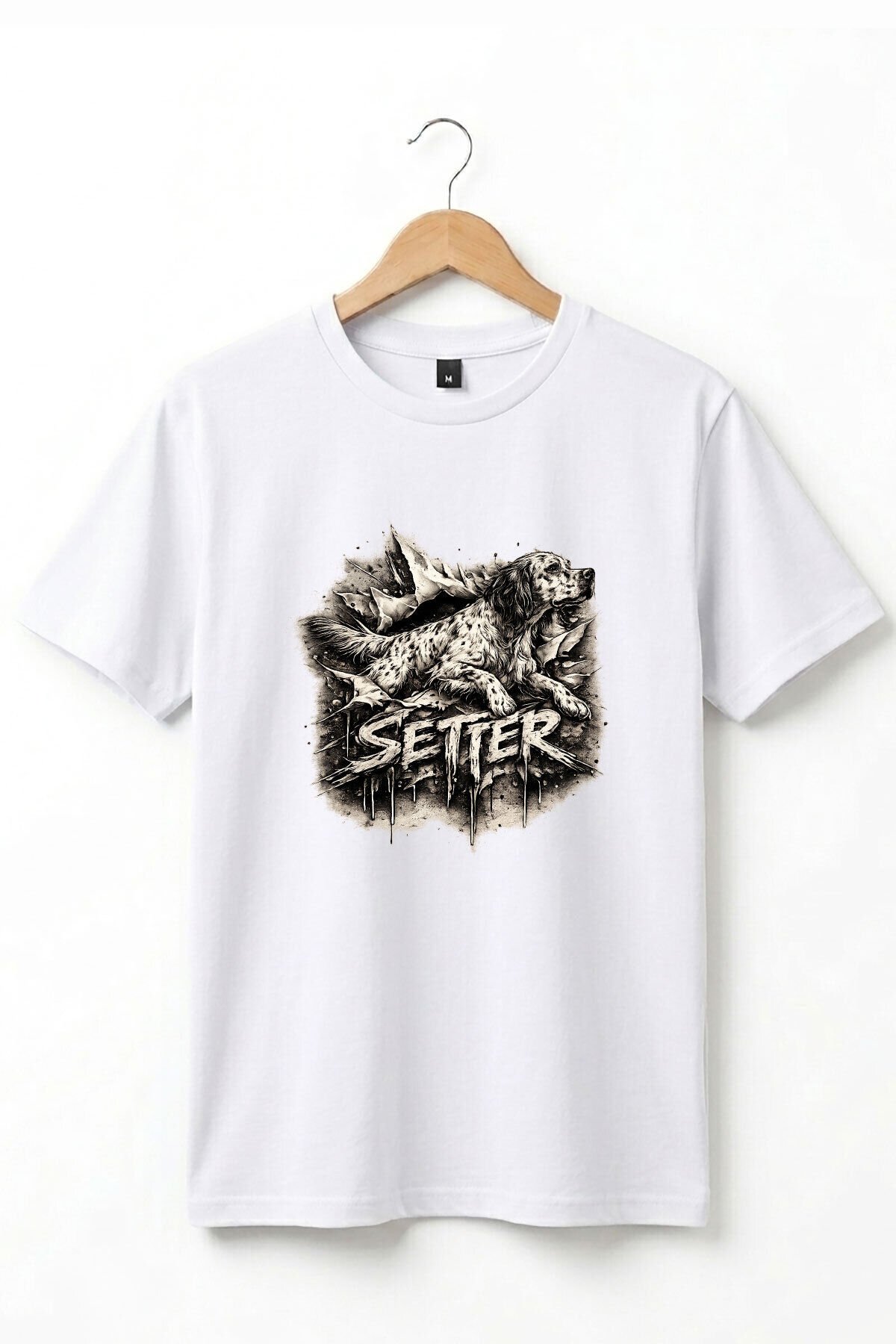 Unisex English Setter Köpek Baskılı Özel Tasarım Hunting Doğa %100 Pamuk Basic T-Shirt Beyaz - 2XL