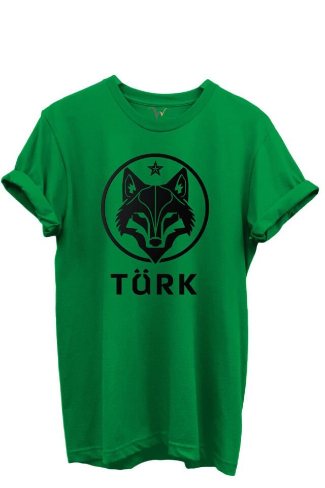 KURT ve TÜRK Özel Koleksiyon Serisi-2 Tasarım Baskılı %100 Pamuk T-shirt Yeşil - S