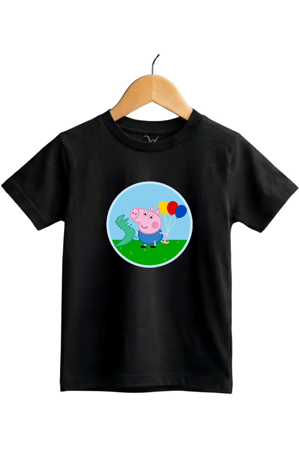 Domuz ve Dinazor Baskılı Regular Fit %100 Pamuk Kısa Kollu Çocuk T-shirt Siyah - 5-6 Yaş