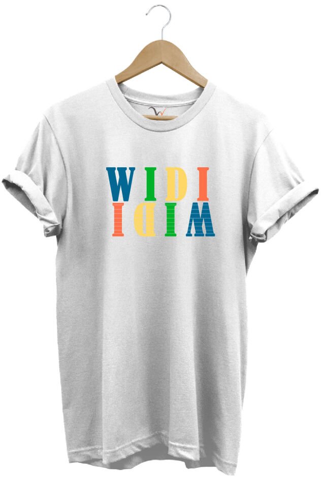 Widi Renkli Logo Baskılı %100 Pamuk Rahat Kalıp Premium Beyaz T-shirt Beyaz - 3XL