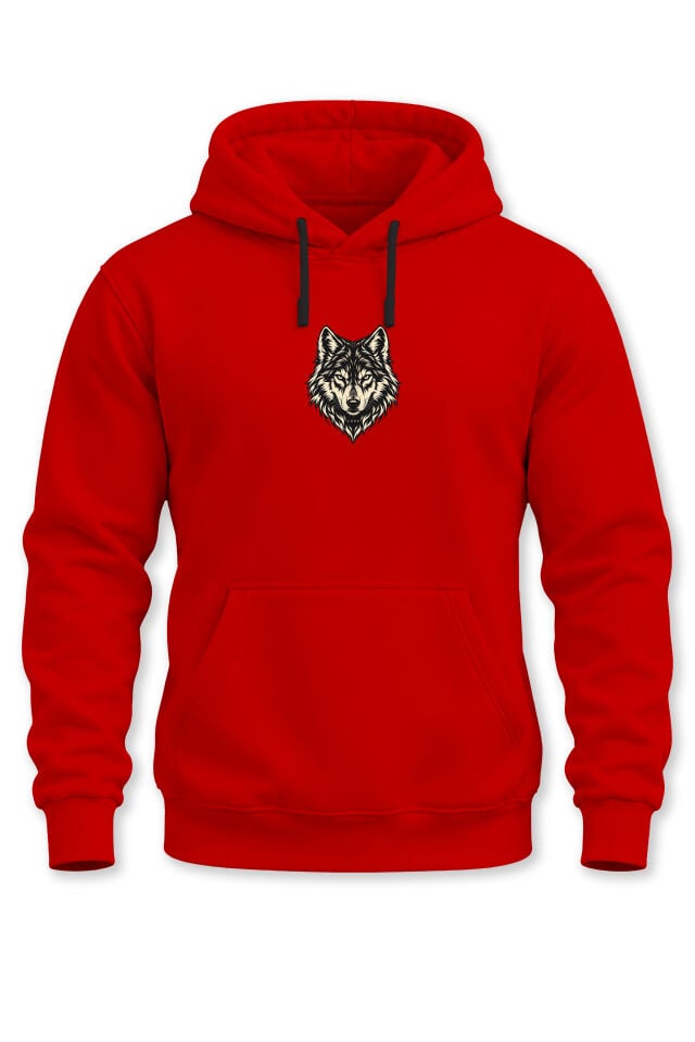 Unisex Minimal Kurt Baskılı Kapüşonlu Sweatshirt Wolf Desenli Hoodie