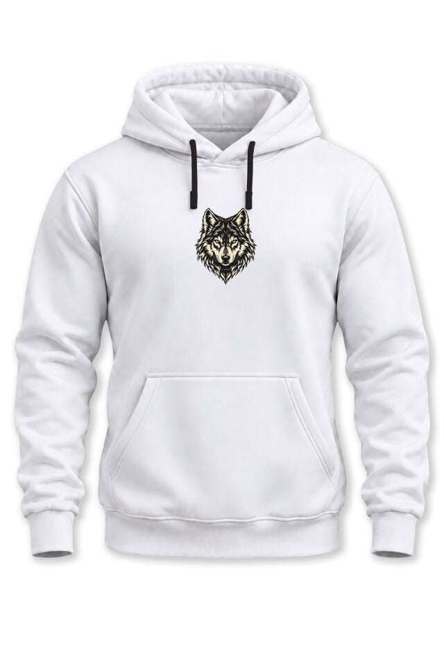 Unisex Minimal Kurt Baskılı Kapüşonlu Sweatshirt Wolf Desenli Hoodie