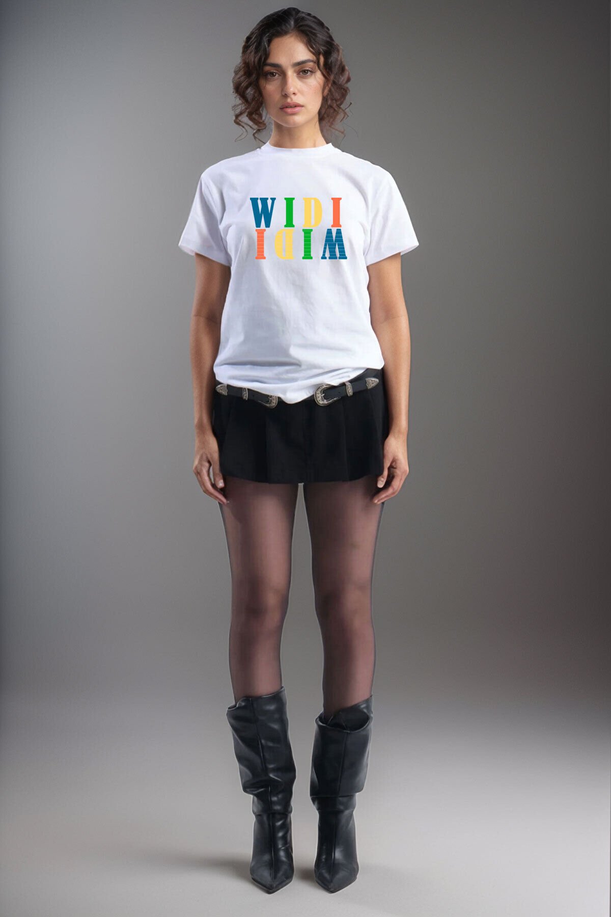 Widi Renkli Logo Baskılı %100 Pamuk Rahat Kalıp Premium Beyaz T-shirt Beyaz - M