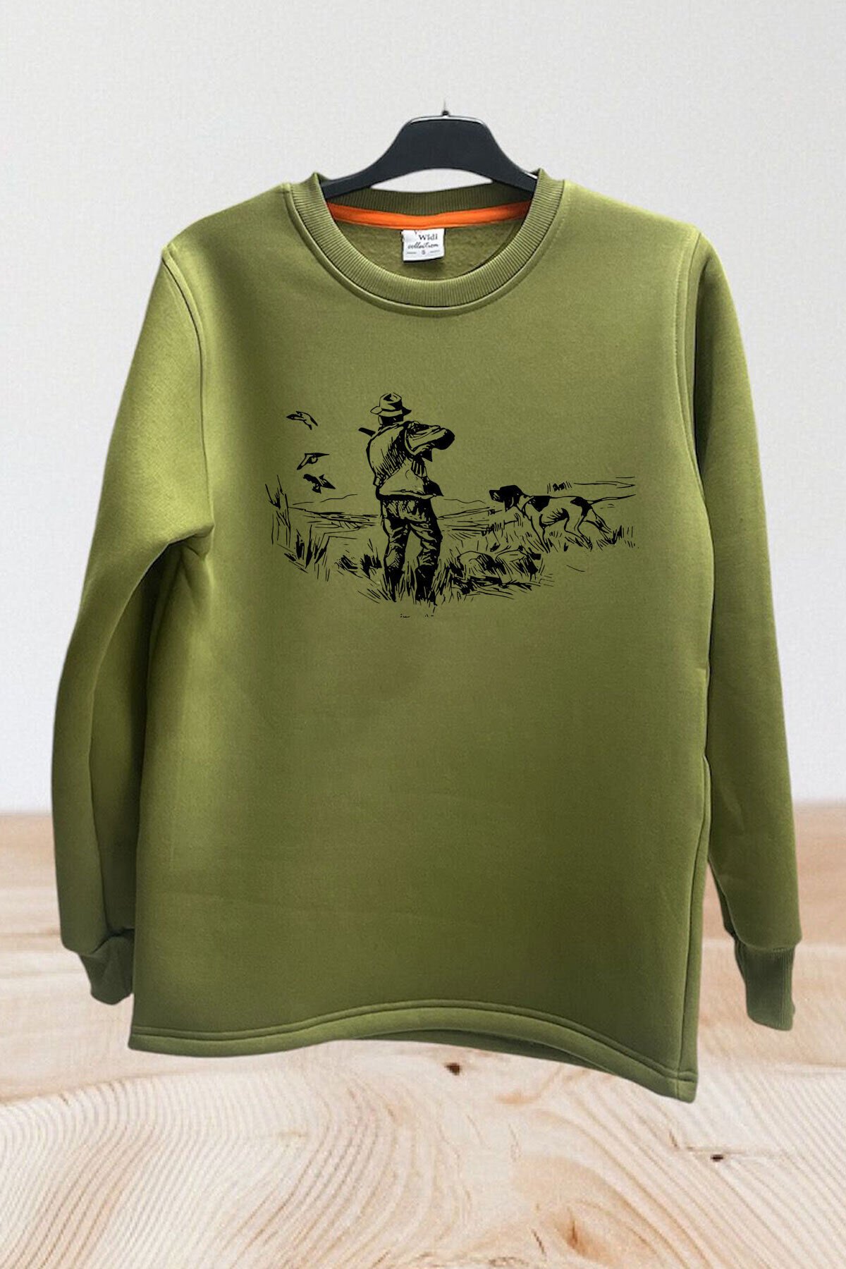 Hunter Avcılık Temalı Av Köpeği Tasarım Baskılı Setter Regular Fit Bisiklet Yaka Sweatshirt