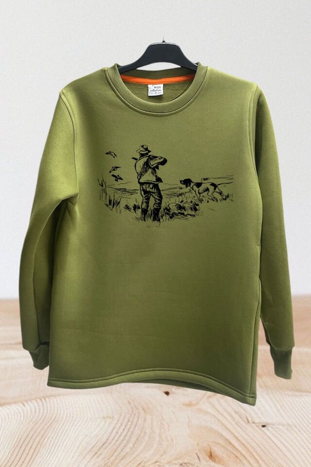 Hunter Avcılık Temalı Av Köpeği Tasarım Baskılı Setter Regular Fit Bisiklet Yaka Sweatshirt