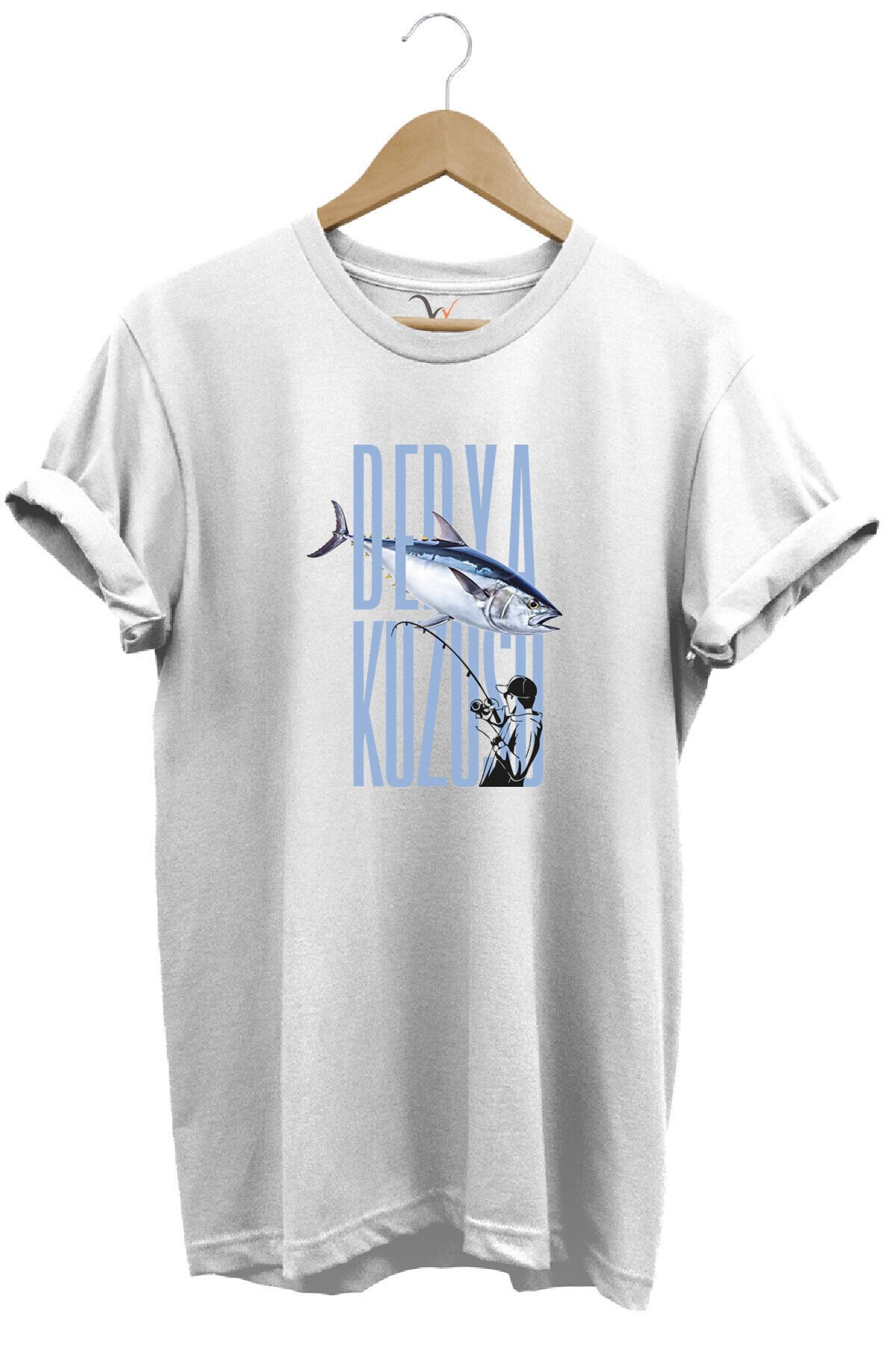 Fishing Balık Avcılığı Palamut Balığı Derya Kuzusu Tasarım Baskılı Regular Fit Bisiklet Yaka T-Shirt Beyaz - M