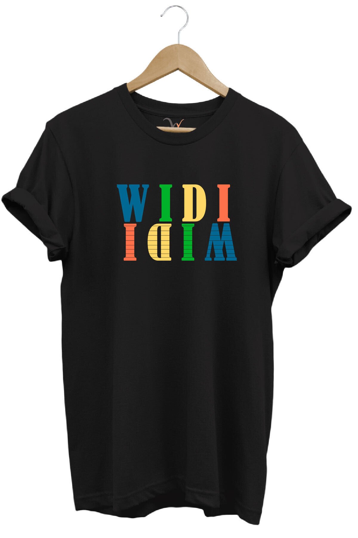 Widi Renkli Logo Baskılı %100 Pamuk Rahat Kalıp Premium Beyaz T-shirt Siyah - L