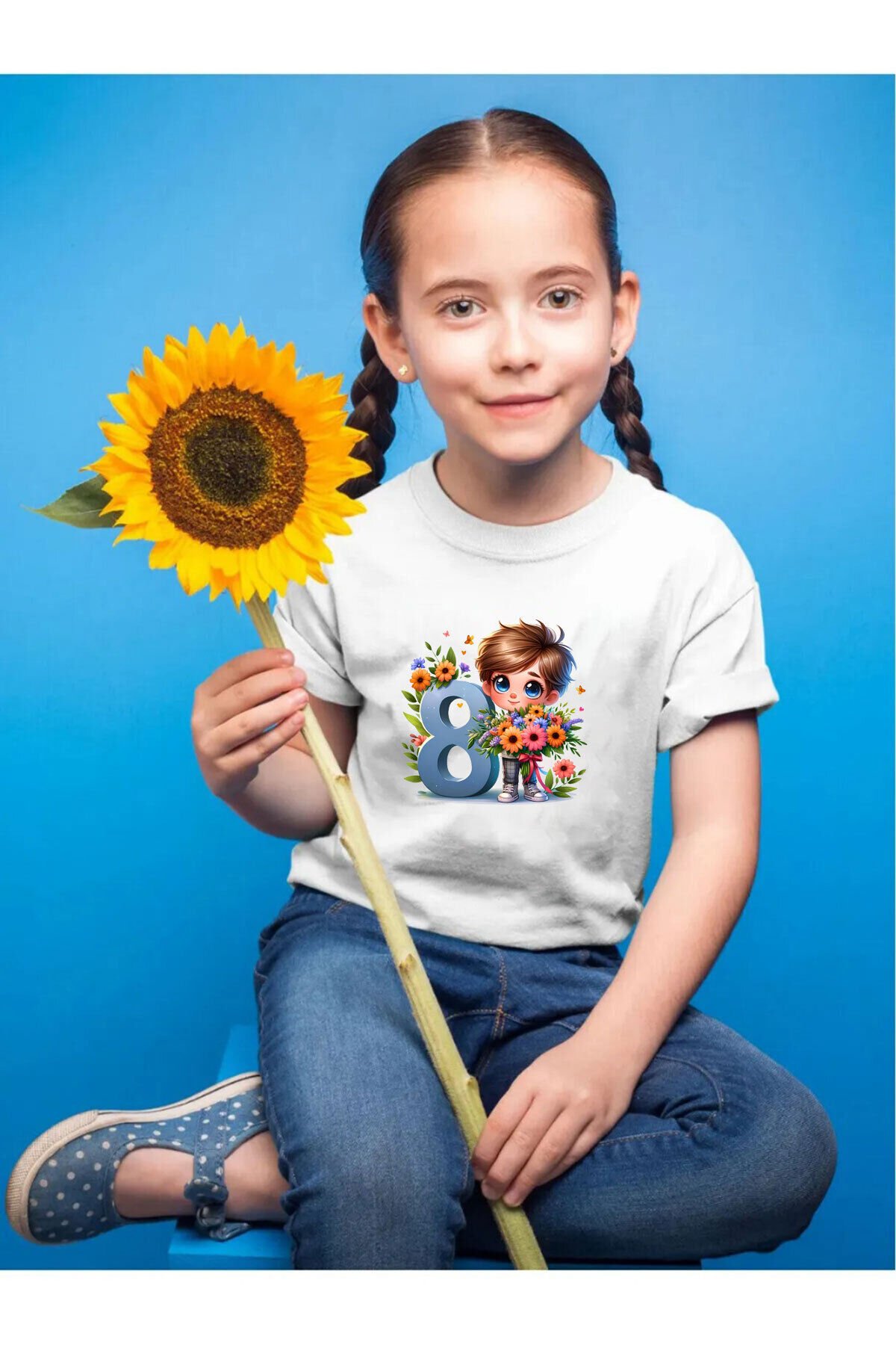 8 Yaş Doğum Günü Baskılı Regular Fit %100 Pamuk Çocuk Beyaz T-shirt Beyaz - 7-8 Yaş