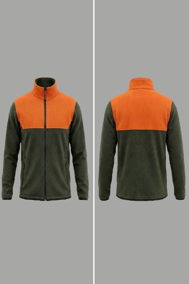Tüylenme Yapmaz Unisex Regular Kalıp Çift Renk Tam Fermuarlı Dik Yaka Turuncu Haki Polar Sweatshirt